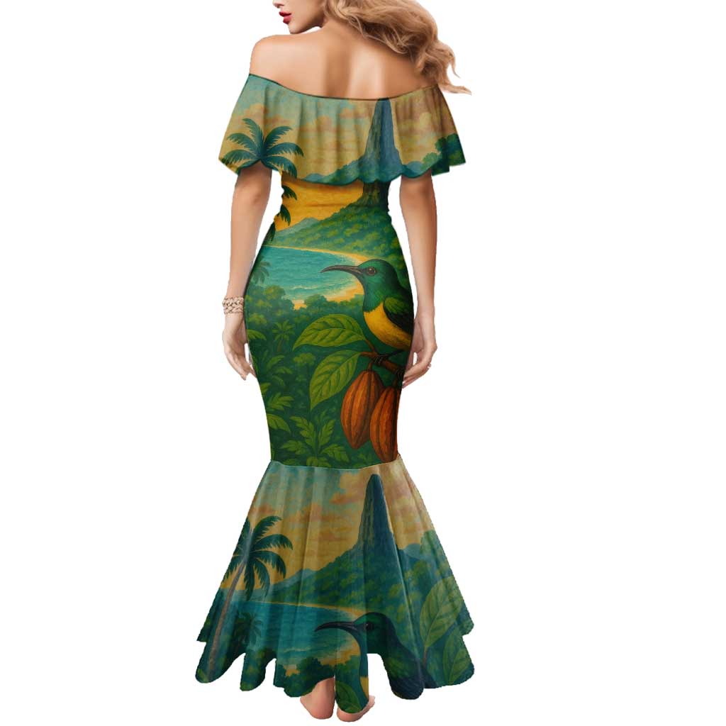 Sao Tome and Principe Tropical Island Family Matching Mermaid Dress and Hawaiian Shirt with Bird and Cocoa Forest Print