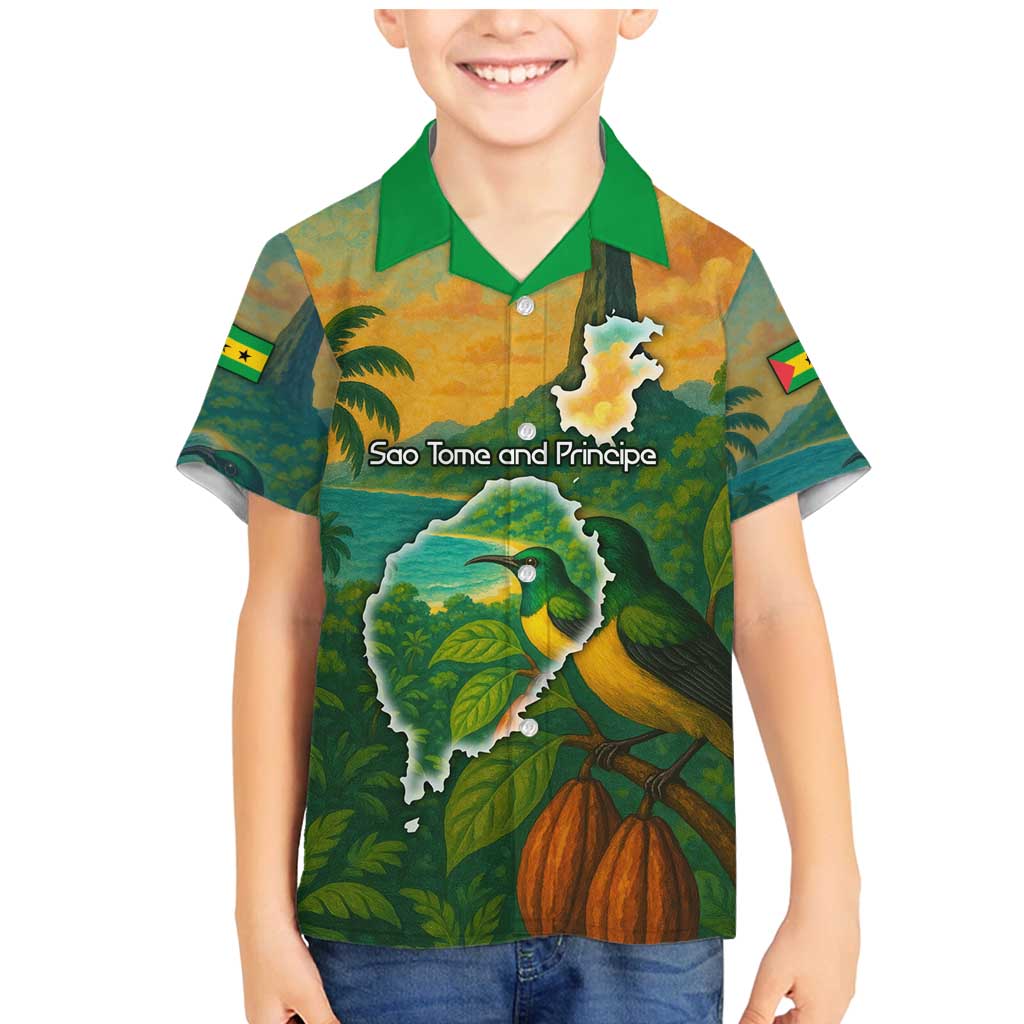 Sao Tome and Principe Tropical Island Family Matching Mermaid Dress and Hawaiian Shirt with Bird and Cocoa Forest Print