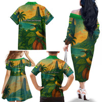 Sao Tome and Principe Tropical Island Family Matching Off The Shoulder Long Sleeve Dress and Hawaiian Shirt with Bird and Cocoa Forest Print