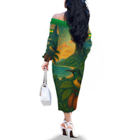 Sao Tome and Principe Tropical Island Family Matching Off The Shoulder Long Sleeve Dress and Hawaiian Shirt with Bird and Cocoa Forest Print