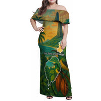 Sao Tome and Principe Tropical Island Family Matching Off Shoulder Maxi Dress and Hawaiian Shirt with Bird and Cocoa Forest Print