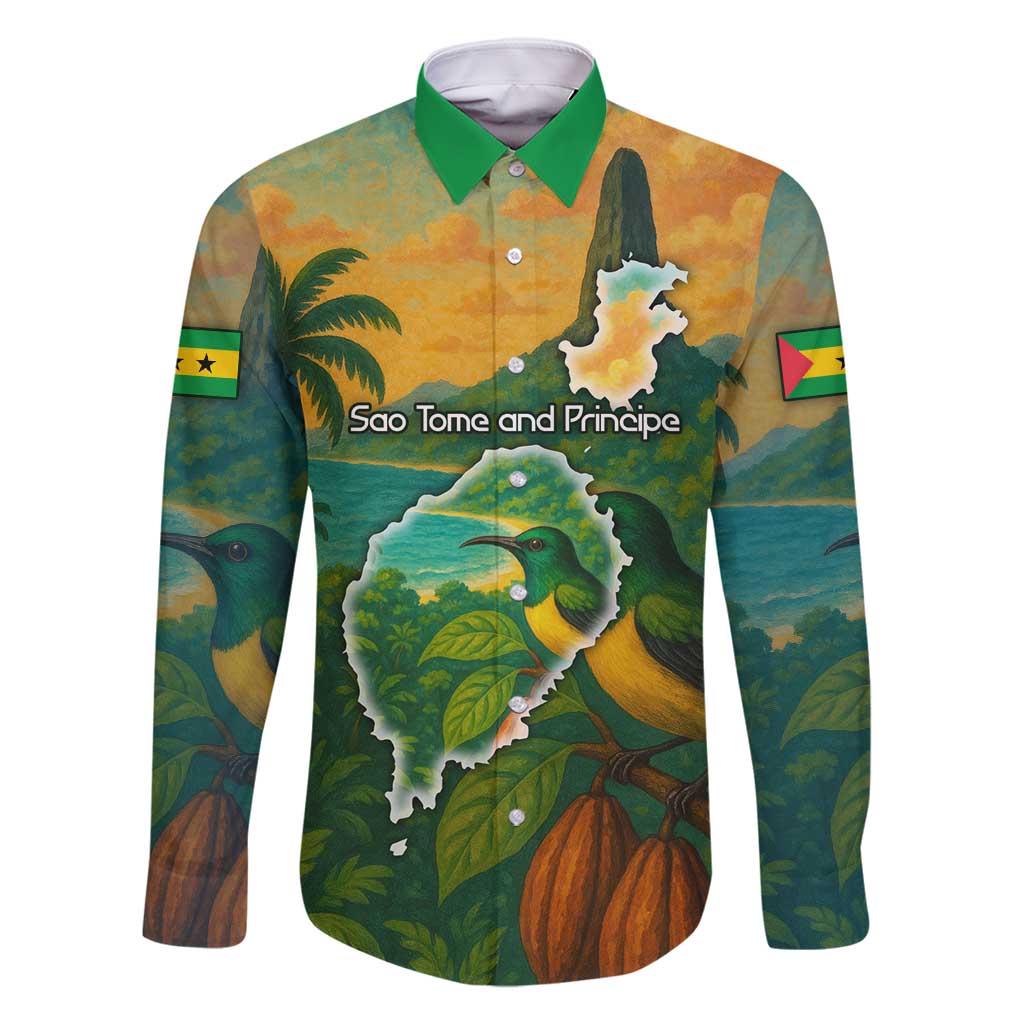 Sao Tome and Principe Tropical Island Family Matching Off Shoulder Short Dress and Hawaiian Shirt with Bird and Cocoa Forest Print