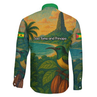 Sao Tome and Principe Tropical Island Family Matching Off Shoulder Short Dress and Hawaiian Shirt with Bird and Cocoa Forest Print