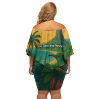 Sao Tome and Principe Tropical Island Family Matching Off Shoulder Short Dress and Hawaiian Shirt with Bird and Cocoa Forest Print