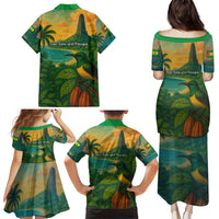 Sao Tome and Principe Tropical Island Family Matching Puletasi and Hawaiian Shirt with Bird and Cocoa Forest Print