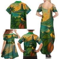 Sao Tome and Principe Tropical Island Family Matching Summer Maxi Dress and Hawaiian Shirt with Bird and Cocoa Forest Print