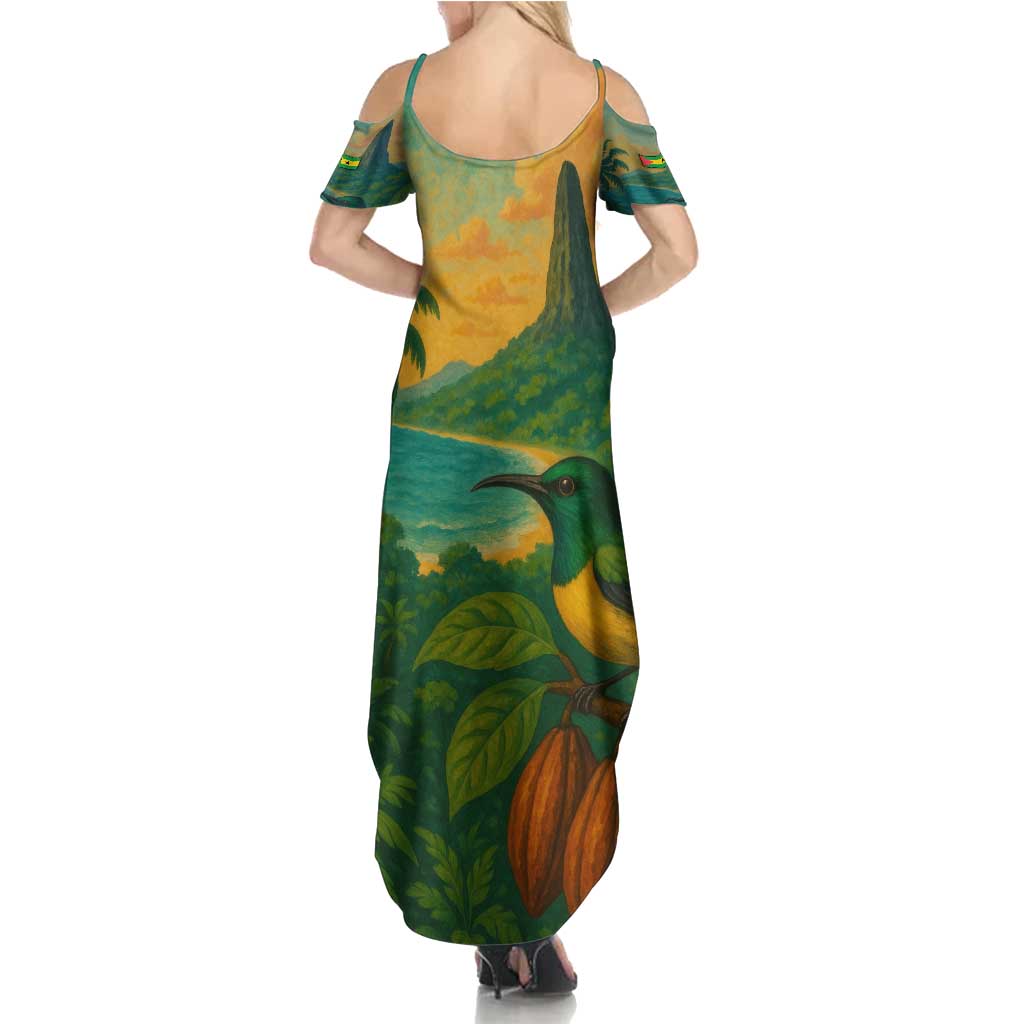 Sao Tome and Principe Tropical Island Family Matching Summer Maxi Dress and Hawaiian Shirt with Bird and Cocoa Forest Print