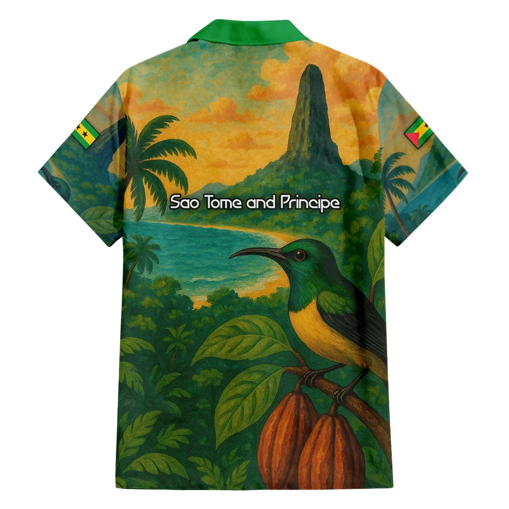 Sao Tome and Principe Tropical Island Family Matching Tank Maxi Dress and Hawaiian Shirt with Bird and Cocoa Forest Print