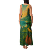 Sao Tome and Principe Tropical Island Family Matching Tank Maxi Dress and Hawaiian Shirt with Bird and Cocoa Forest Print