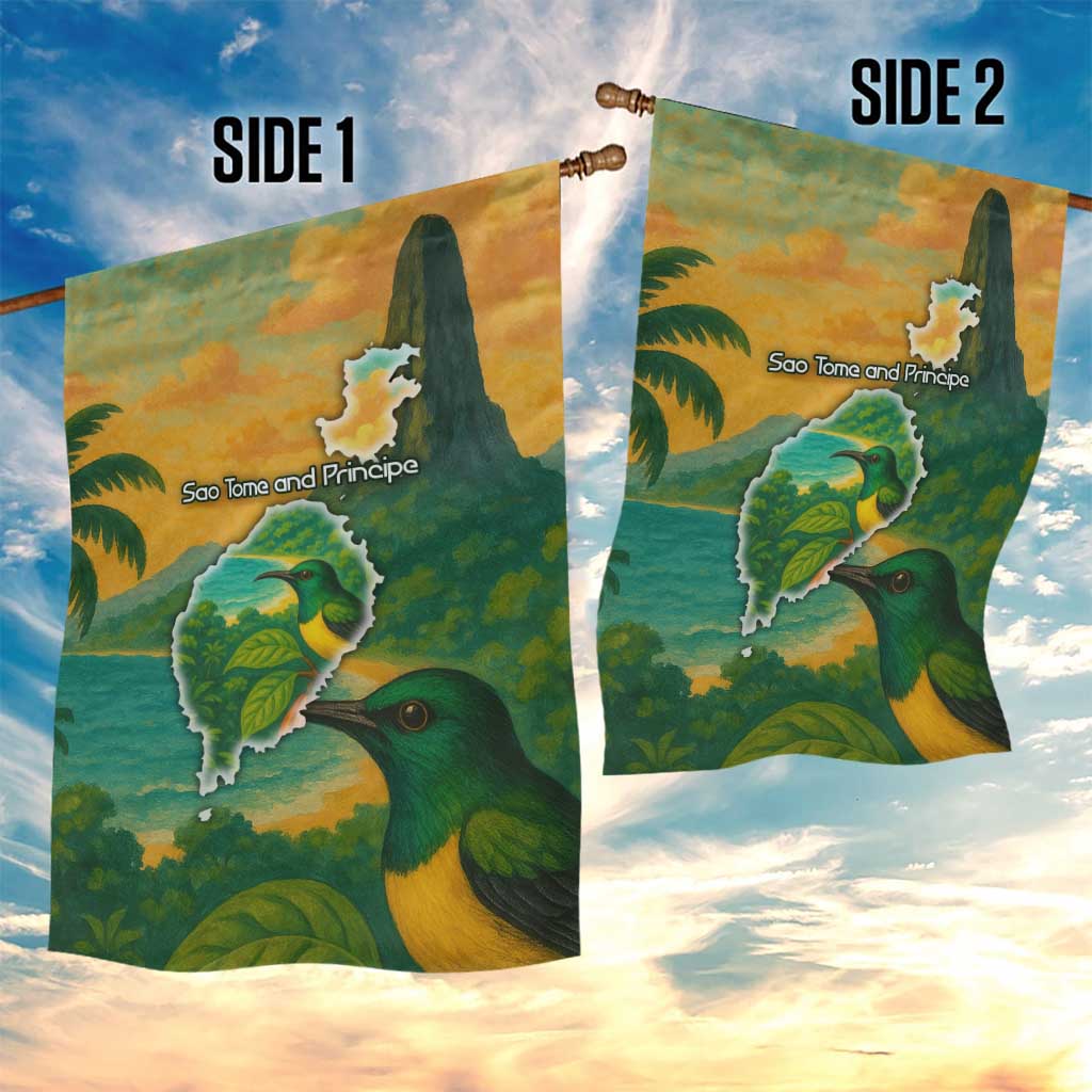 Sao Tome and Principe Tropical Island Garden Flag with Bird and Cocoa Forest Print