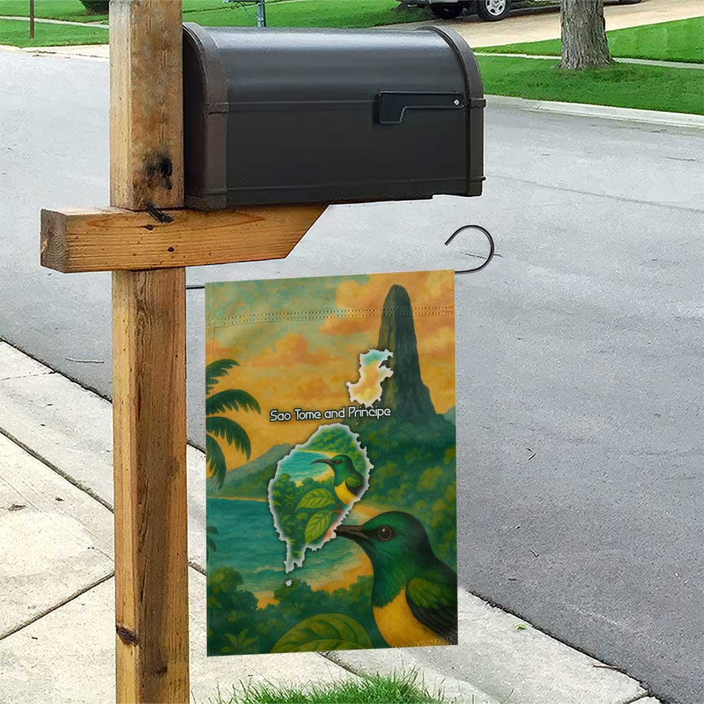 Sao Tome and Principe Tropical Island Garden Flag with Bird and Cocoa Forest Print