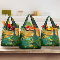 Sao Tome and Principe Tropical Island Grocery Bag with Bird and Cocoa Forest Print