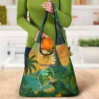 Sao Tome and Principe Tropical Island Grocery Bag with Bird and Cocoa Forest Print