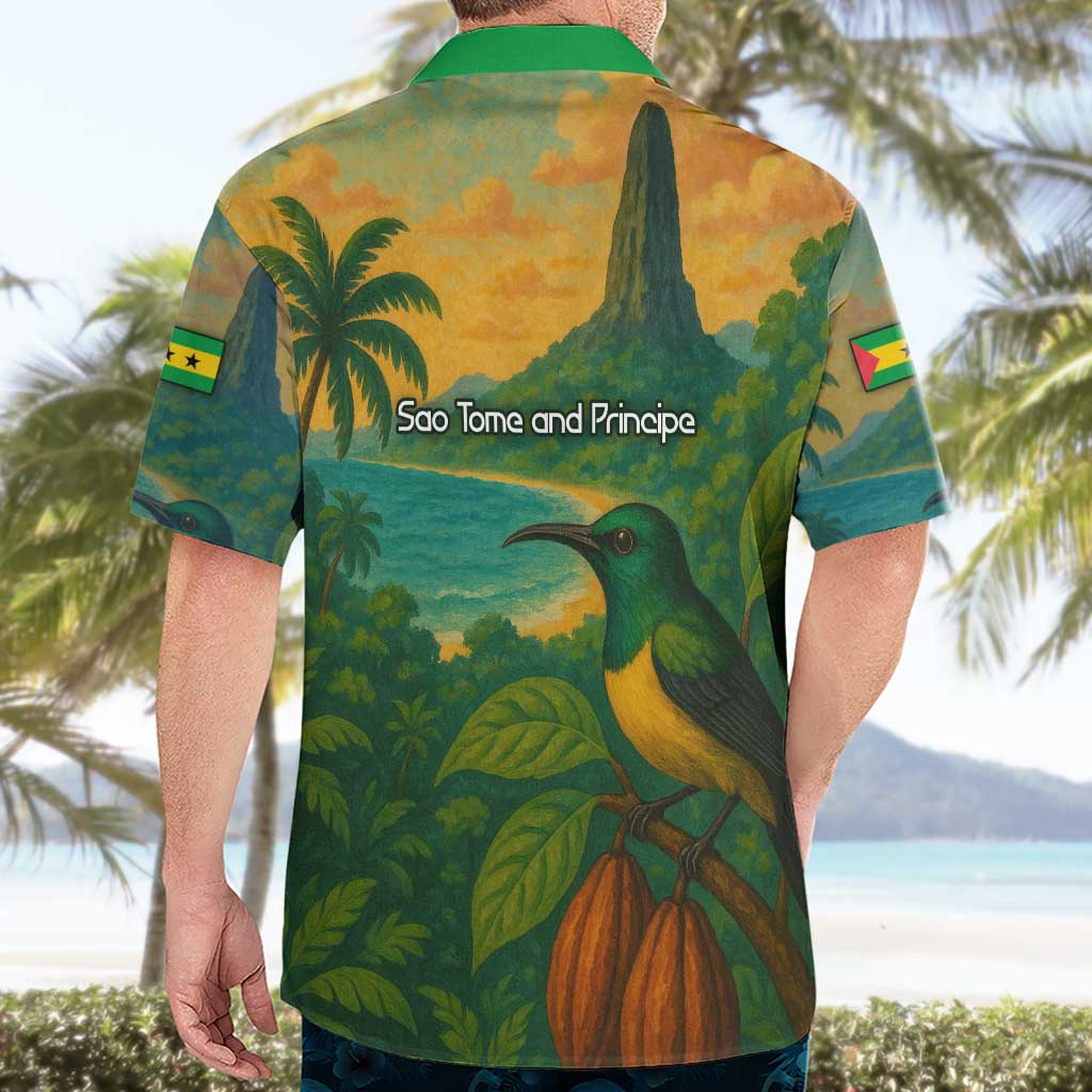 Sao Tome and Principe Tropical Island Hawaiian Shirt with Bird and Cocoa Forest Print
