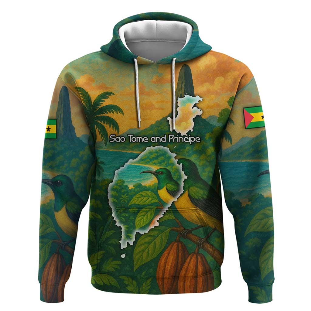 Sao Tome and Principe Tropical Island Hoodie with Bird and Cocoa Forest Print