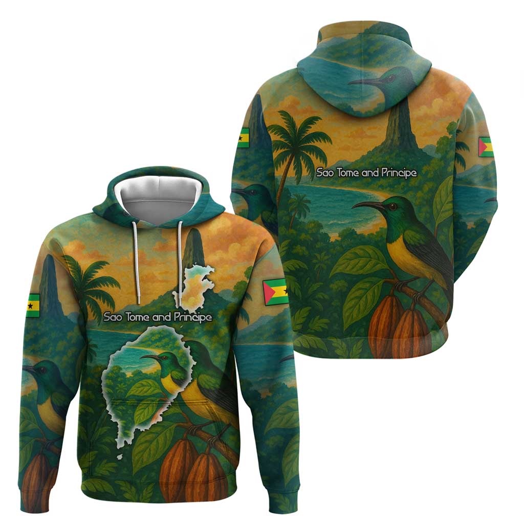 Sao Tome and Principe Tropical Island Hoodie with Bird and Cocoa Forest Print