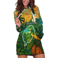 Sao Tome and Principe Tropical Island Hoodie Dress with Bird and Cocoa Forest Print