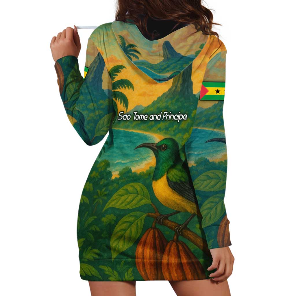 Sao Tome and Principe Tropical Island Hoodie Dress with Bird and Cocoa Forest Print