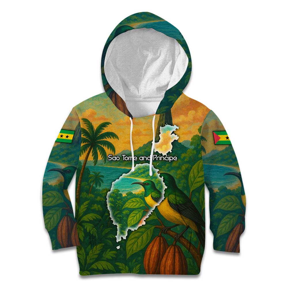 Sao Tome and Principe Tropical Island Kid Hoodie with Bird and Cocoa Forest Print
