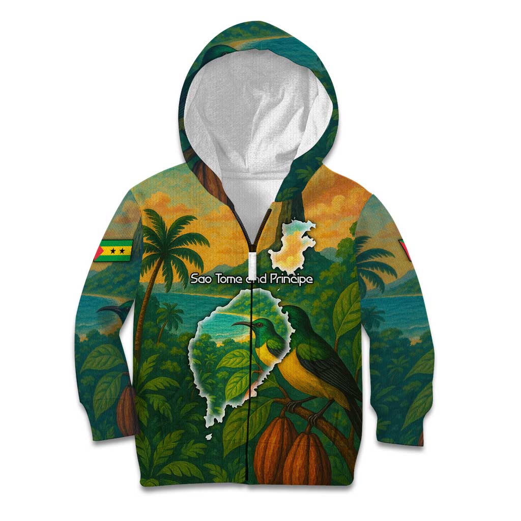 Sao Tome and Principe Tropical Island Kid Hoodie with Bird and Cocoa Forest Print