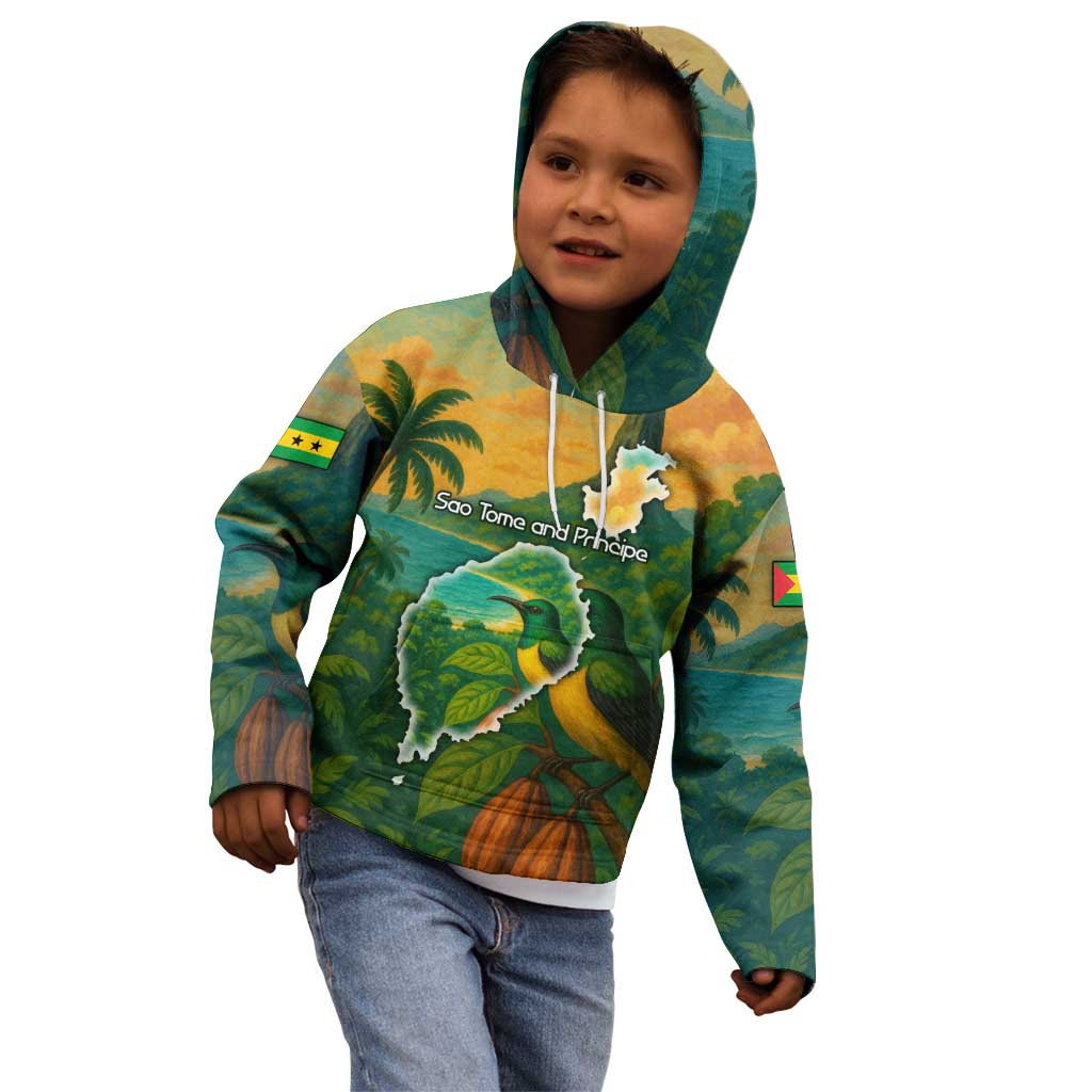 Sao Tome and Principe Tropical Island Kid Hoodie with Bird and Cocoa Forest Print