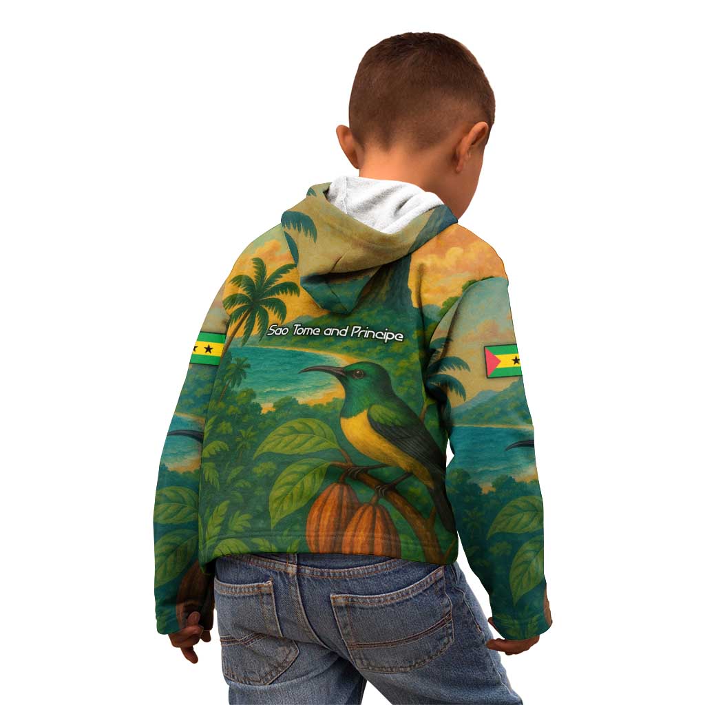 Sao Tome and Principe Tropical Island Kid Hoodie with Bird and Cocoa Forest Print