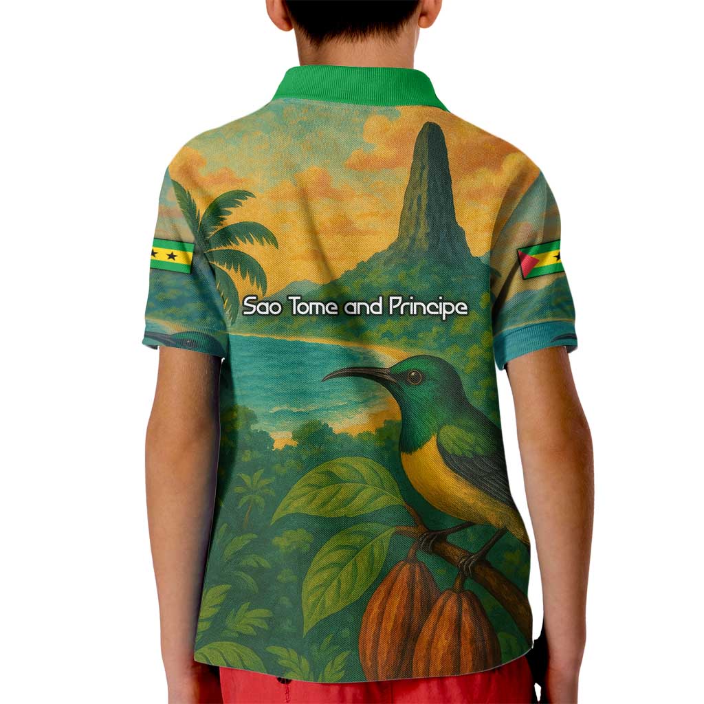 Sao Tome and Principe Tropical Island Kid Polo Shirt with Bird and Cocoa Forest Print