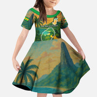 Sao Tome and Principe Tropical Island Kid Short Sleeve Dress with Bird and Cocoa Forest Print