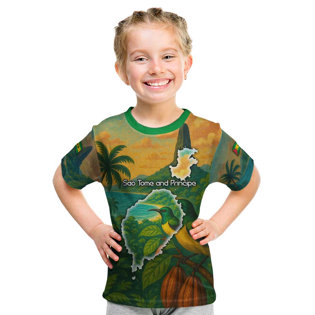 Sao Tome and Principe Tropical Island Kid T Shirt with Bird and Cocoa Forest Print