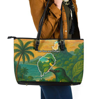 Sao Tome and Principe Tropical Island Leather Tote Bag with Bird and Cocoa Forest Print