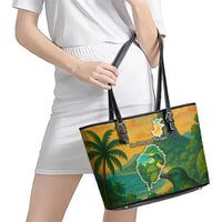 Sao Tome and Principe Tropical Island Leather Tote Bag with Bird and Cocoa Forest Print