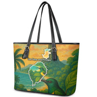 Sao Tome and Principe Tropical Island Leather Tote Bag with Bird and Cocoa Forest Print