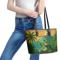 Sao Tome and Principe Tropical Island Leather Tote Bag with Bird and Cocoa Forest Print