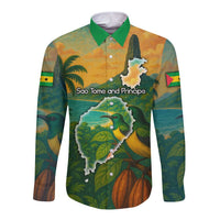 Sao Tome and Principe Tropical Island Long Sleeve Button Shirt with Bird and Cocoa Forest Print