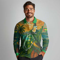 Sao Tome and Principe Tropical Island Long Sleeve Polo Shirt with Bird and Cocoa Forest Print