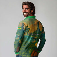 Sao Tome and Principe Tropical Island Long Sleeve Polo Shirt with Bird and Cocoa Forest Print