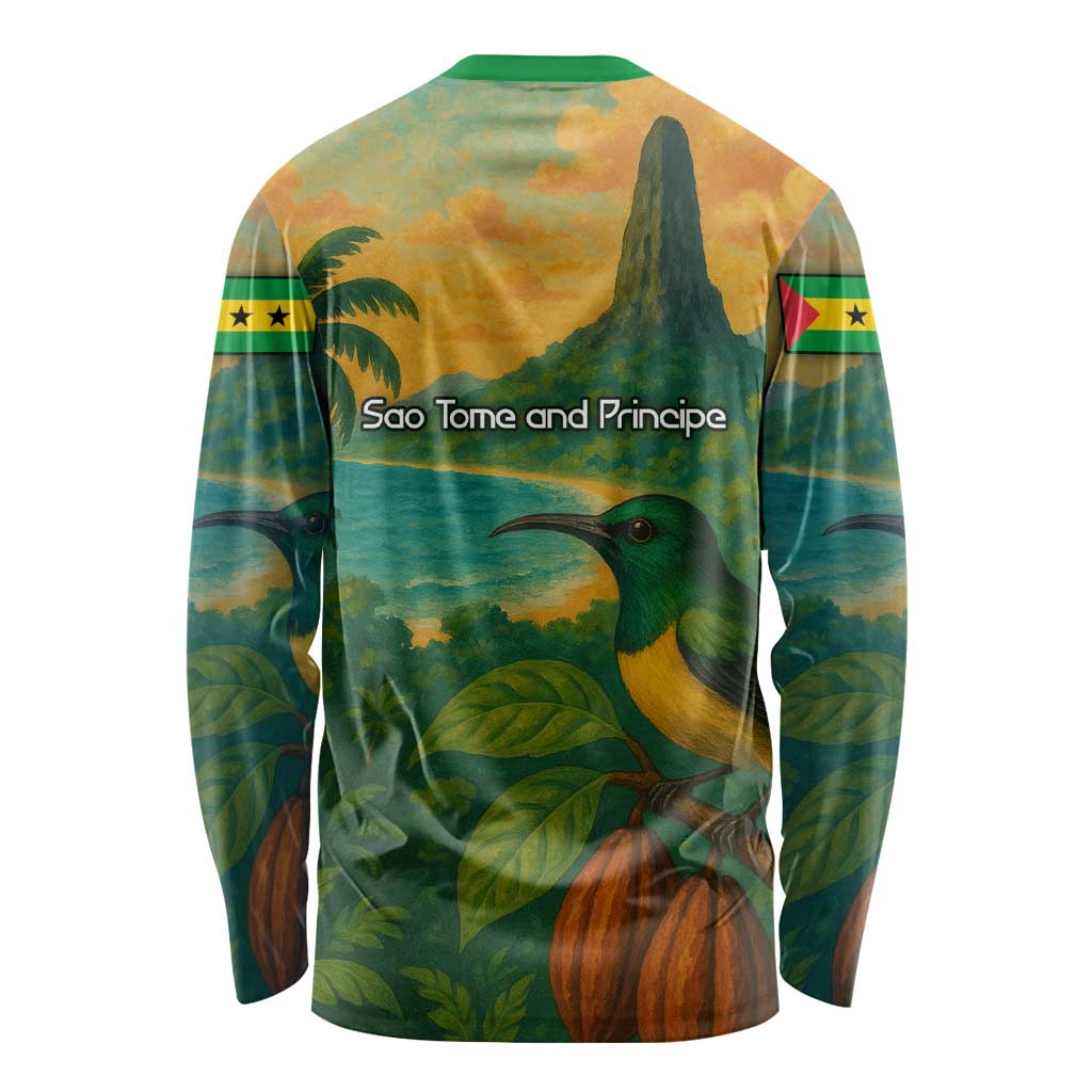 Sao Tome and Principe Tropical Island Long Sleeve Shirt with Bird and Cocoa Forest Print
