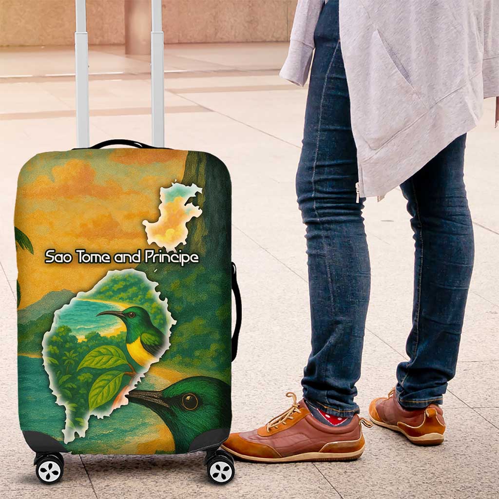 Sao Tome and Principe Tropical Island Luggage Cover with Bird and Cocoa Forest Print