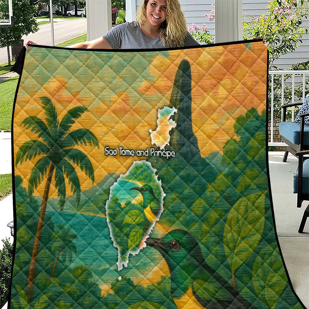 Sao Tome and Principe Tropical Island Quilt with Bird and Cocoa Forest Print