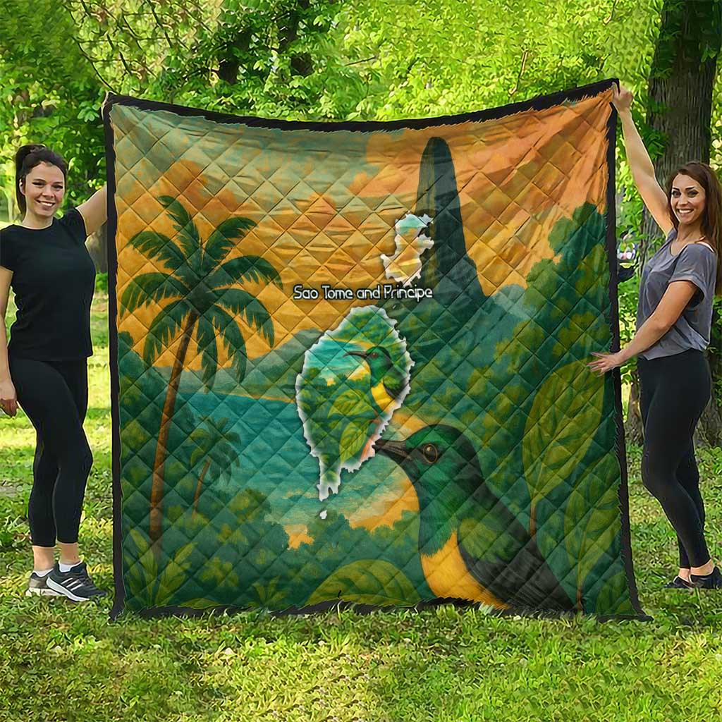 Sao Tome and Principe Tropical Island Quilt with Bird and Cocoa Forest Print