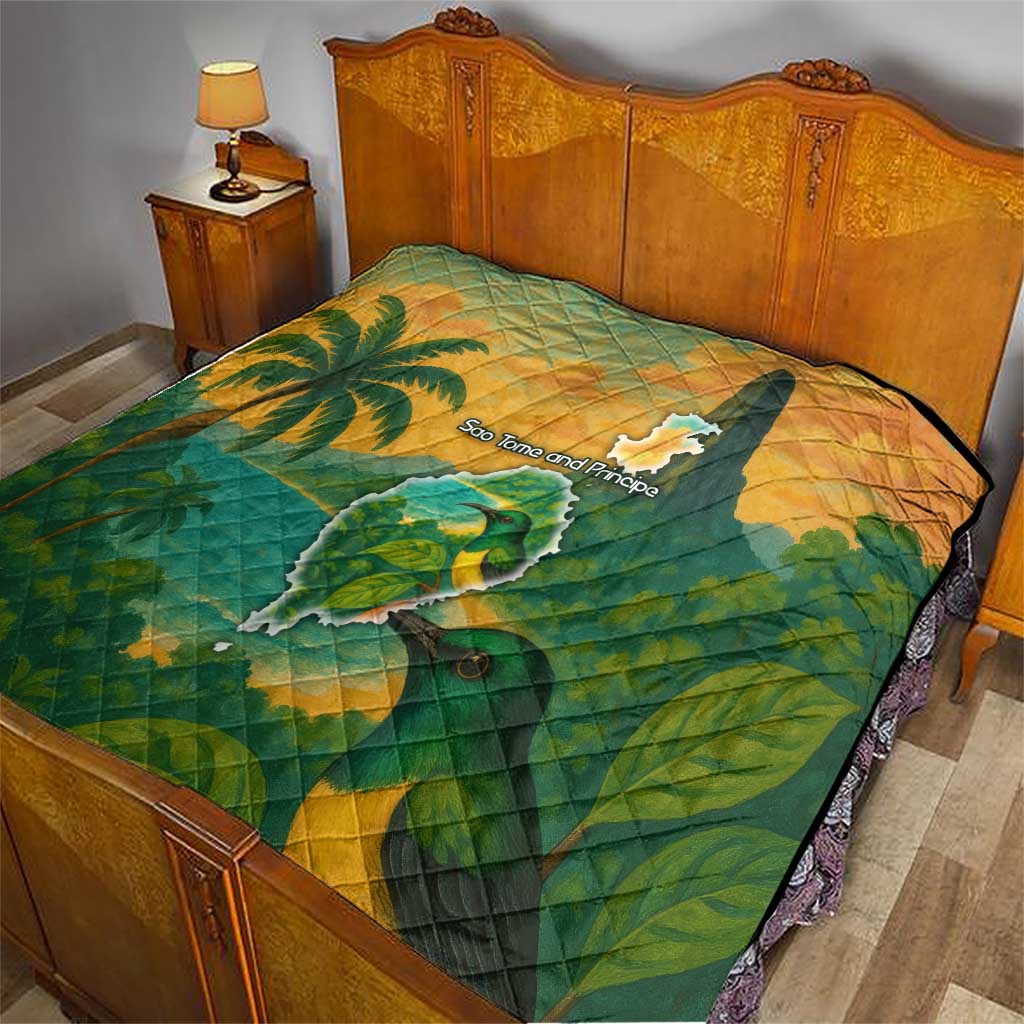 Sao Tome and Principe Tropical Island Quilt with Bird and Cocoa Forest Print