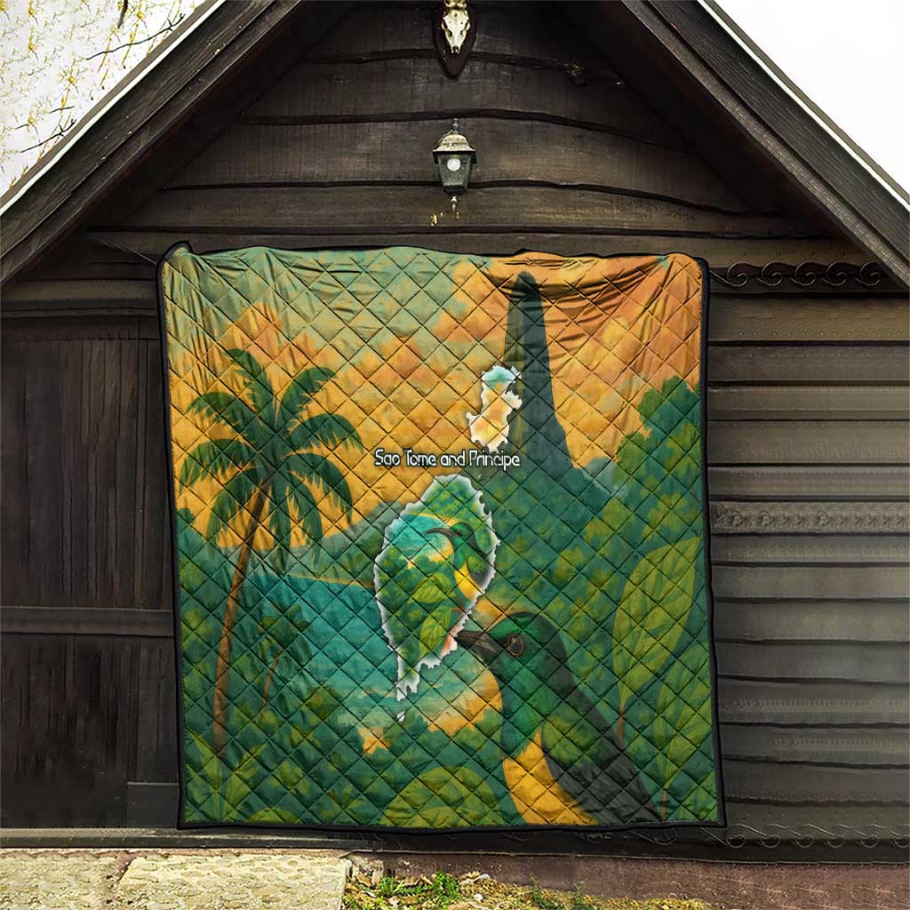 Sao Tome and Principe Tropical Island Quilt with Bird and Cocoa Forest Print
