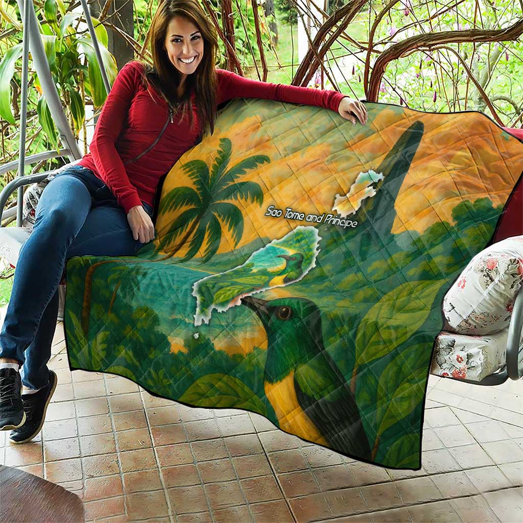 Sao Tome and Principe Tropical Island Quilt with Bird and Cocoa Forest Print