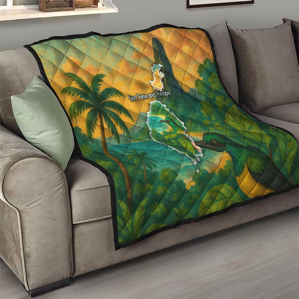 Sao Tome and Principe Tropical Island Quilt with Bird and Cocoa Forest Print