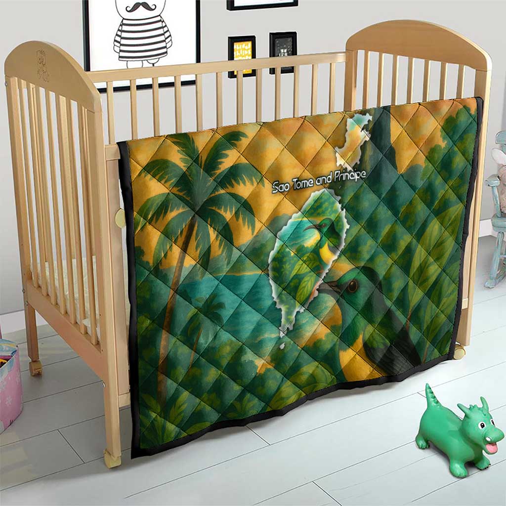 Sao Tome and Principe Tropical Island Quilt with Bird and Cocoa Forest Print
