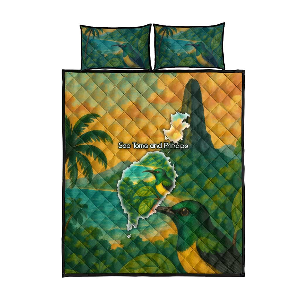 Sao Tome and Principe Tropical Island Quilt Bed Set with Bird and Cocoa Forest Print