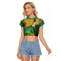 Sao Tome and Principe Tropical Island Raglan Cropped T Shirt with Bird and Cocoa Forest Print