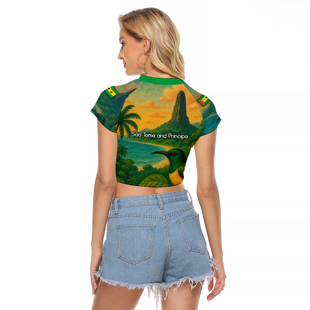 Sao Tome and Principe Tropical Island Raglan Cropped T Shirt with Bird and Cocoa Forest Print