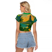 Sao Tome and Principe Tropical Island Raglan Cropped T Shirt with Bird and Cocoa Forest Print