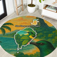 Sao Tome and Principe Tropical Island Round Carpet with Bird and Cocoa Forest Print
